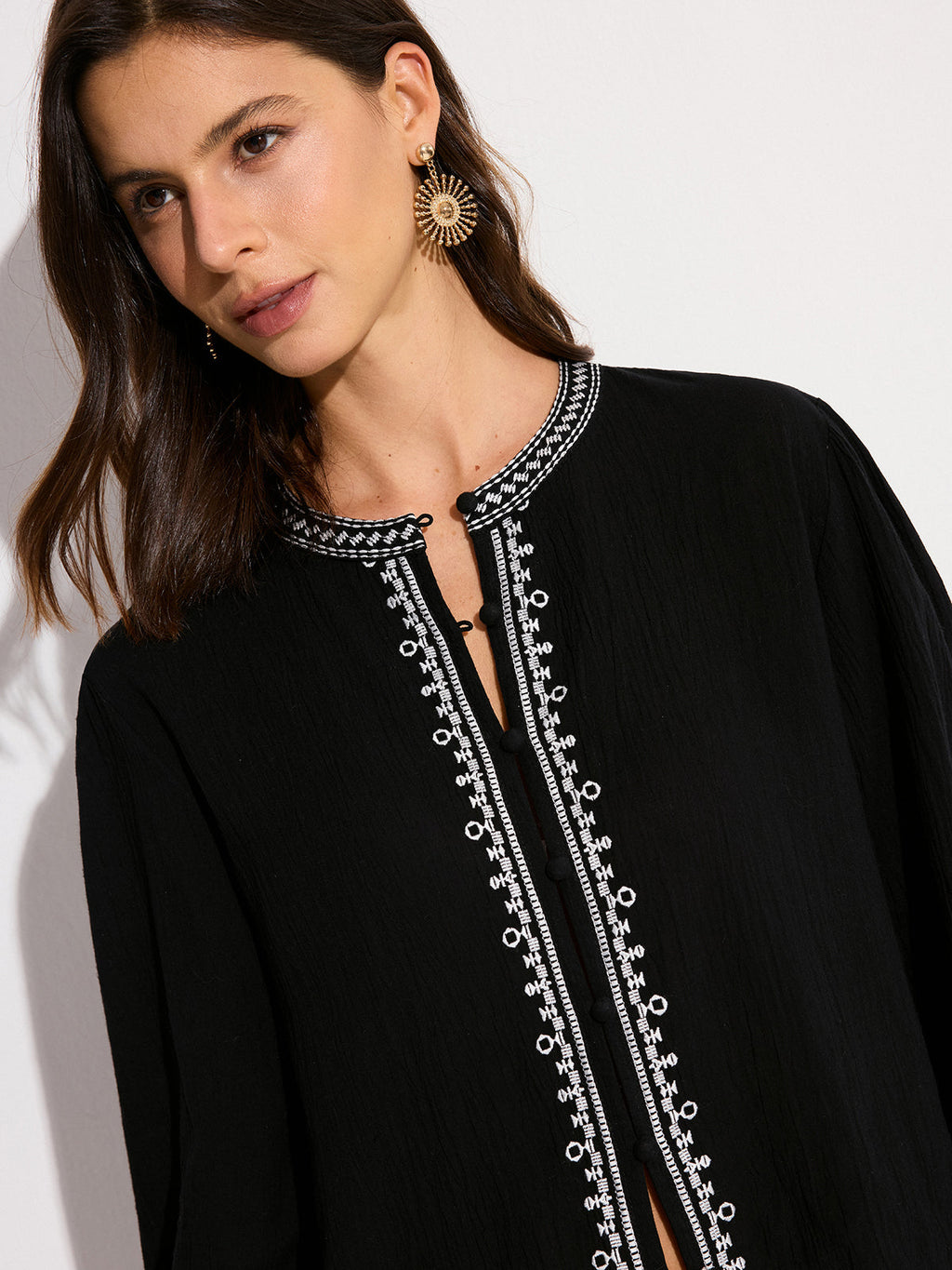 Oversized  Embroidered Trim Shirt