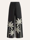 Bestickte High-Waist-Hose mit weitem Bein