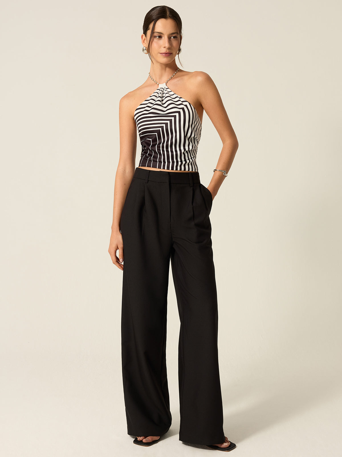 Striped Halter Top with Chain Strap