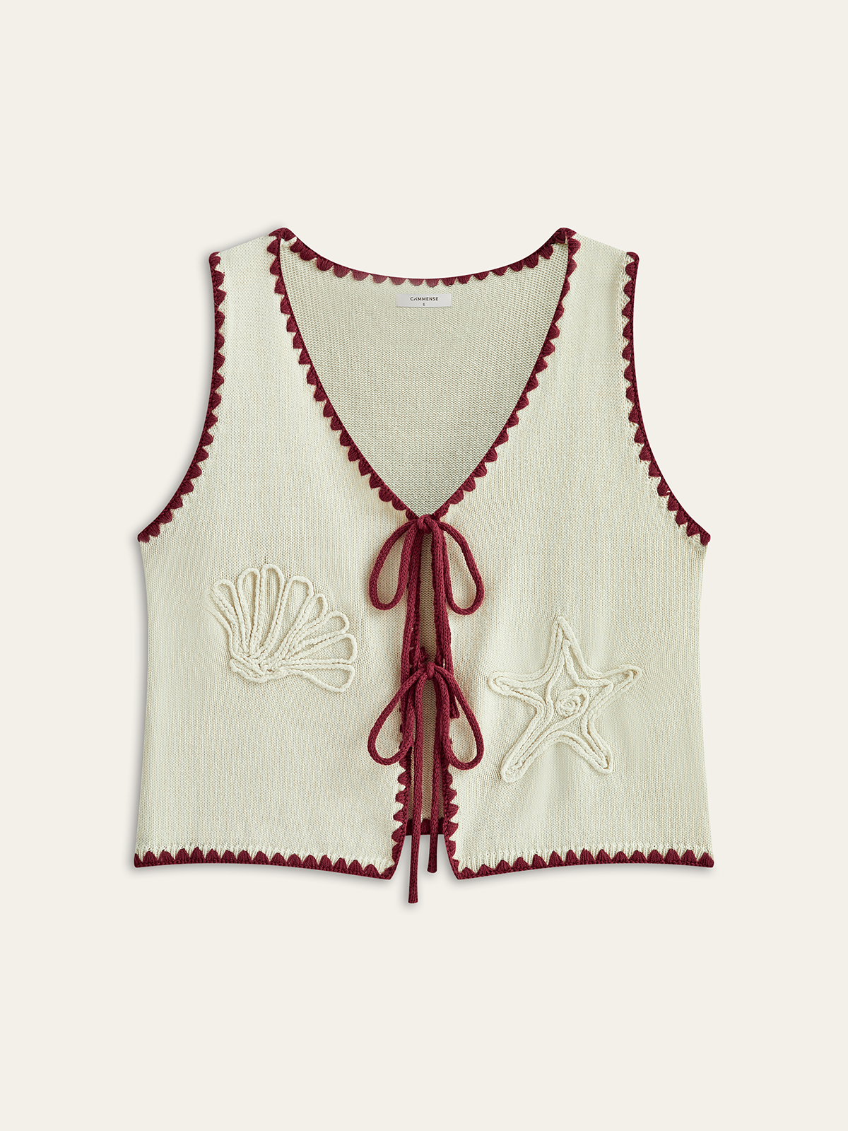Contrast Trim Tie-Front Knit Vest