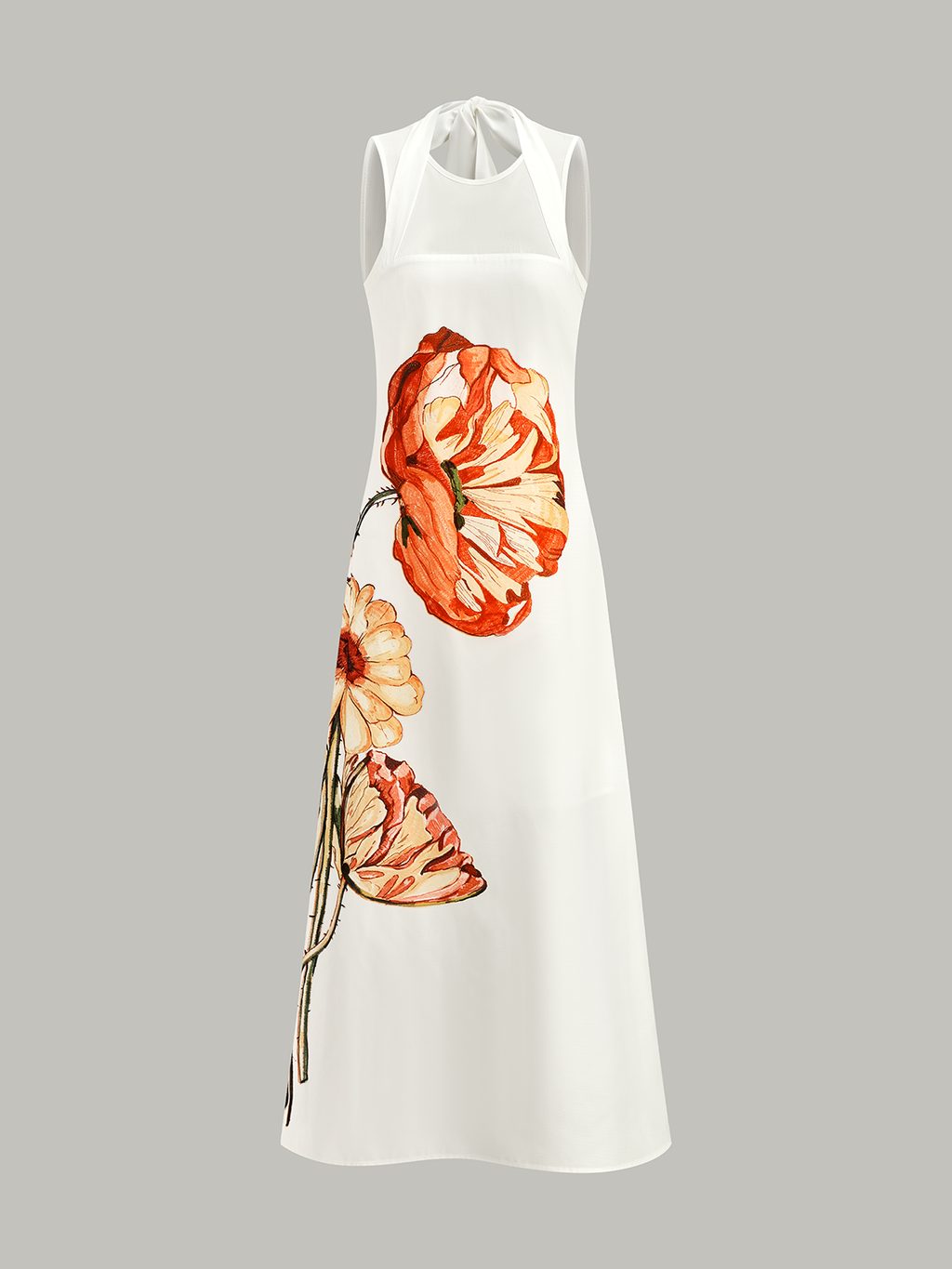 Robe longue à motif floral et col montant (dos nu)