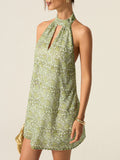 Halter Neck Cut-Out Printed Mini Dress