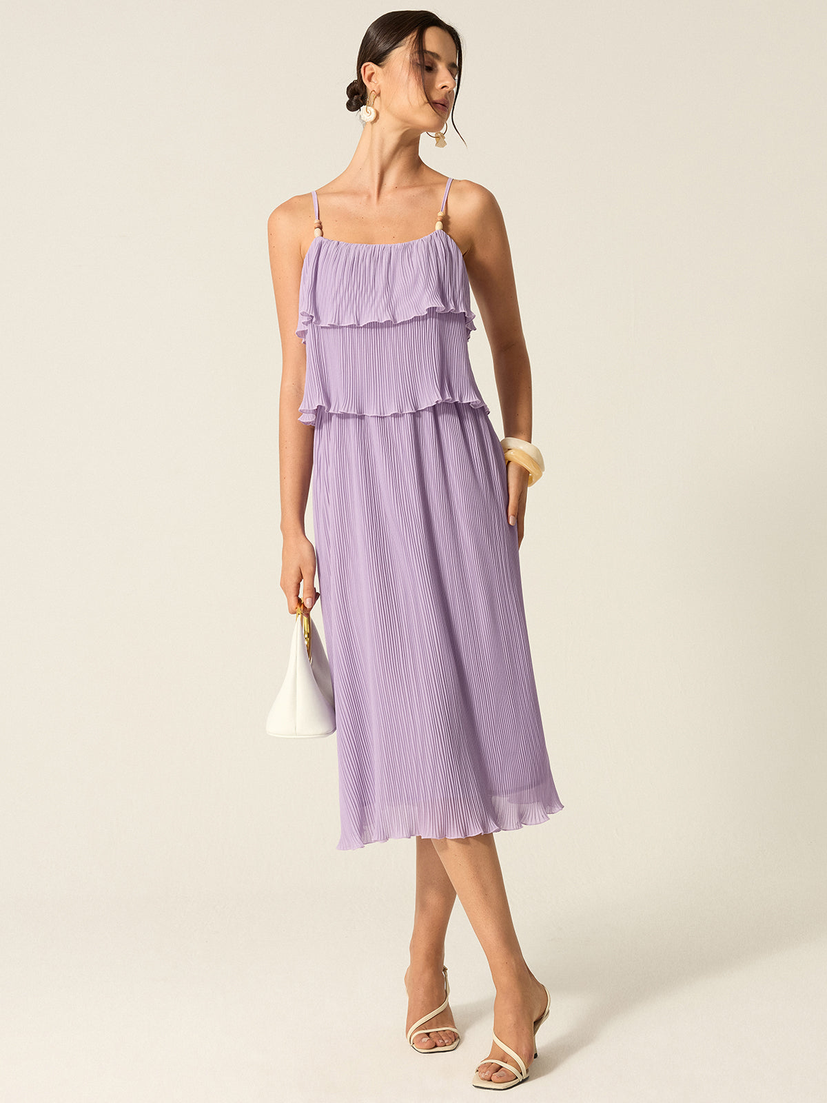 Robe longue plissée à plusieurs niveaux