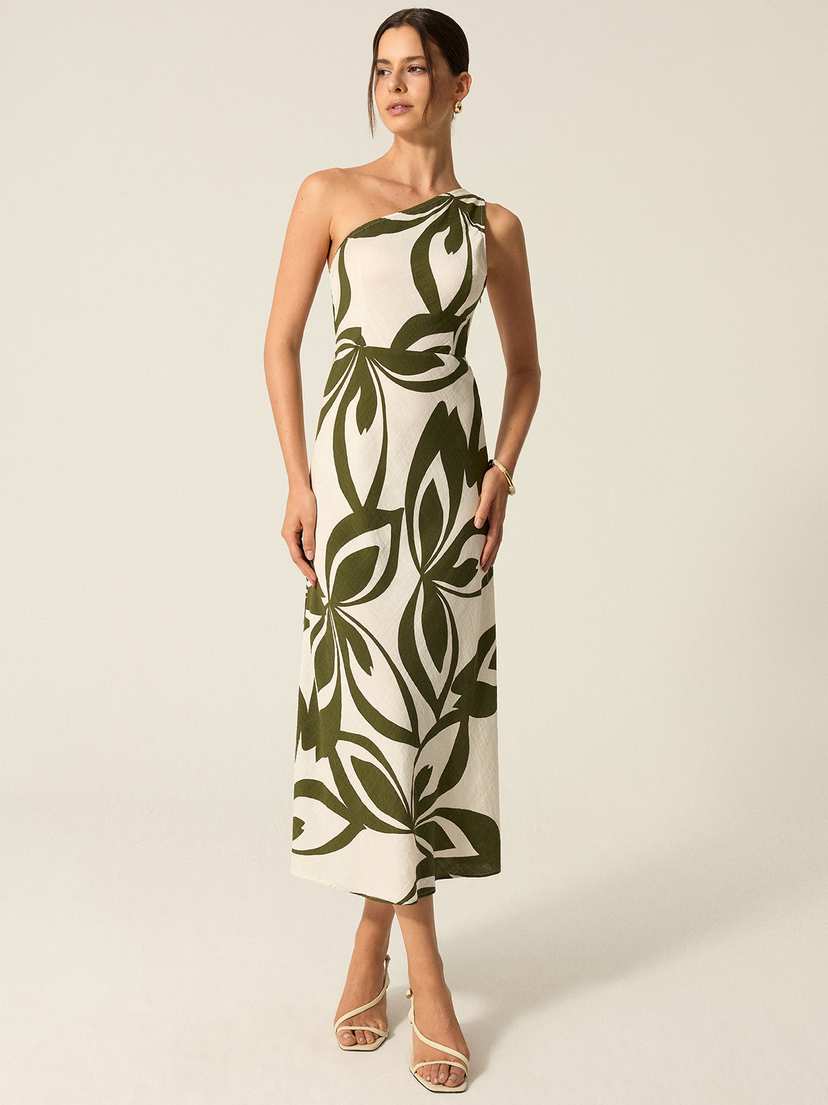 Bedrucktes schulterfreies Midikleid