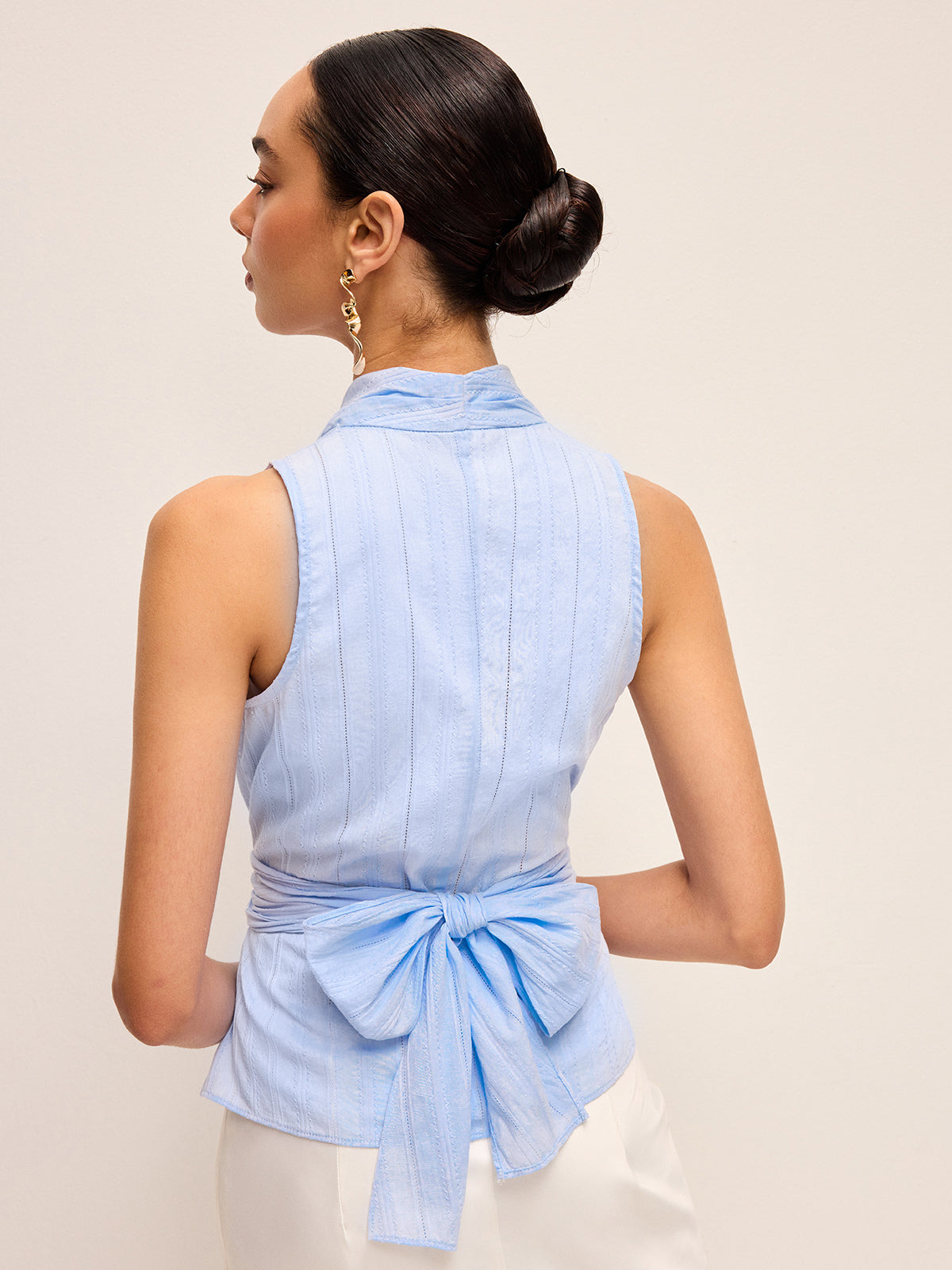 Cotton Draped Wrap Top With Back Bow