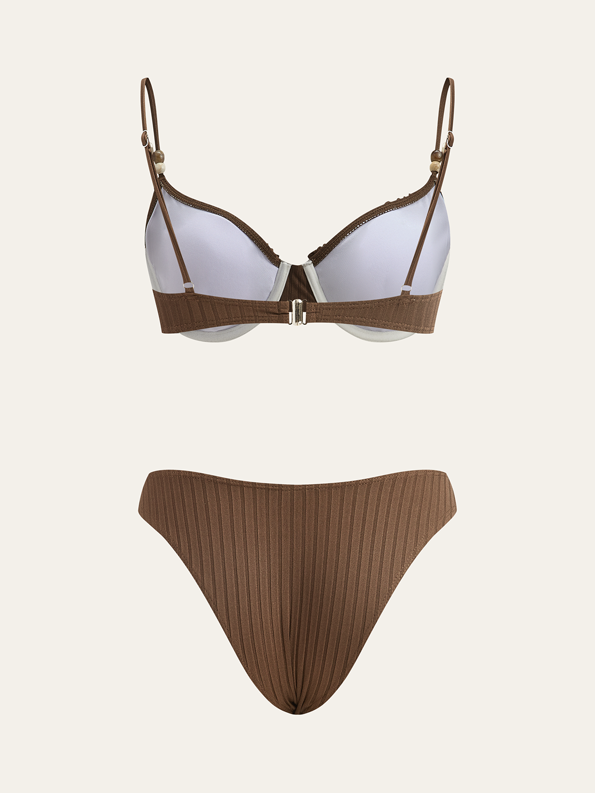 Geripptes Bikini-Set mit Rüschendetails