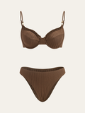 Geripptes Bikini-Set mit Rüschenbesatz