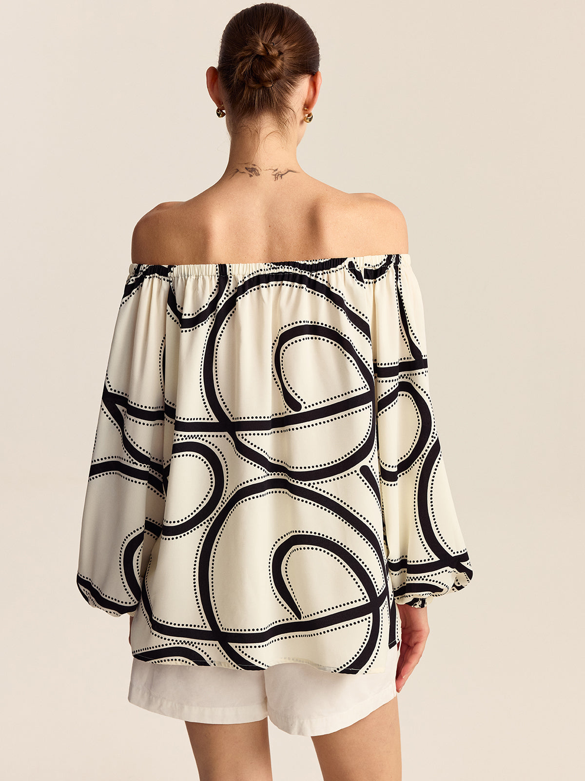 Patterned Off-Shoulder Blouse