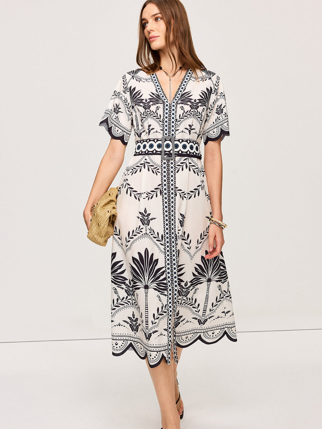 Robe midi fleurie bohème col en V