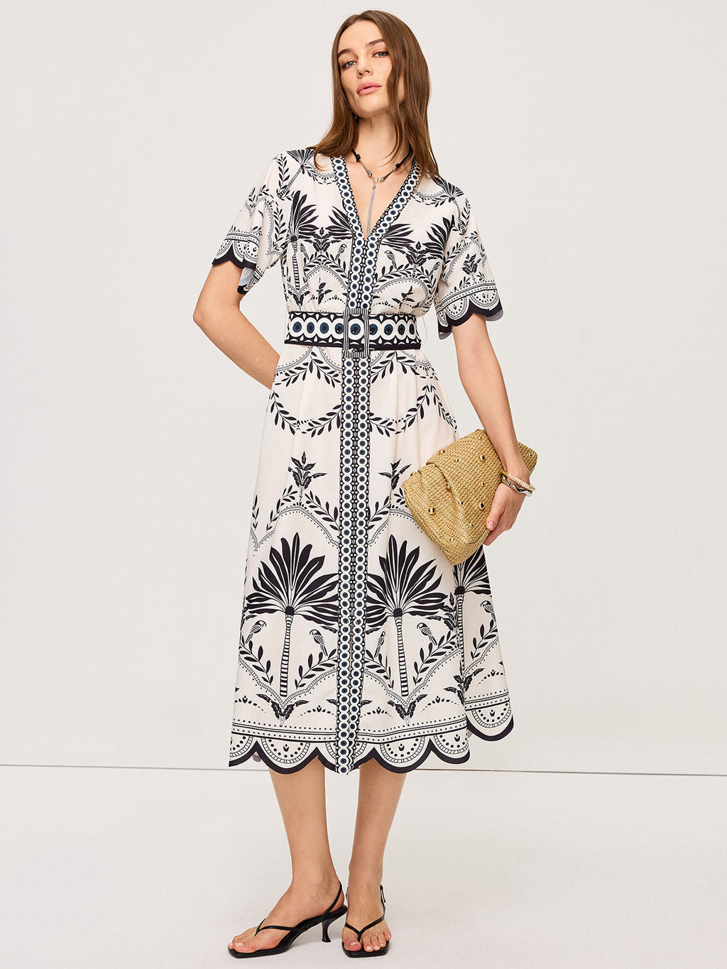 Robe midi fleurie bohème col en V