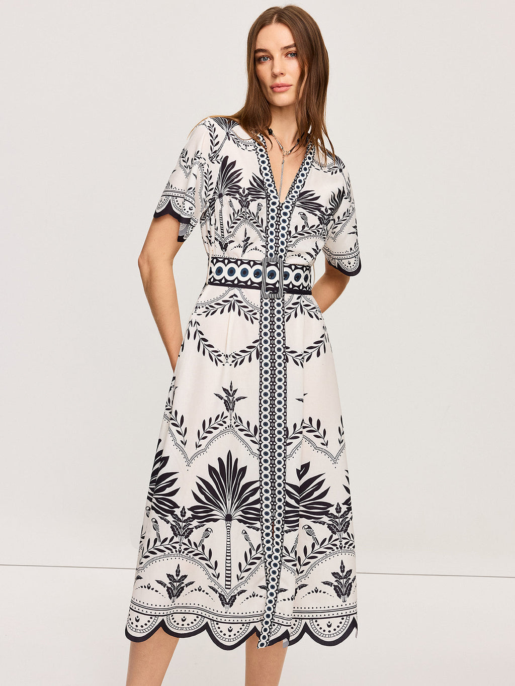 Robe midi fleurie bohème col en V