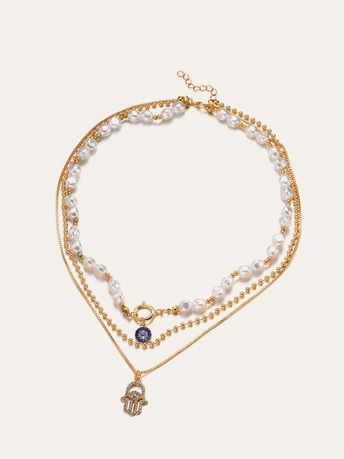 Ensemble de collier multicouches avec perles et main de Hamsa 