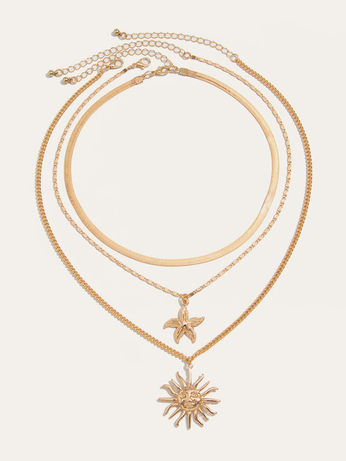 Mehrlagiges Gold-Halsketten-Set mit Sonne und Seestern