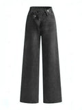 Asymmetric Waist Wide-Leg Jeans