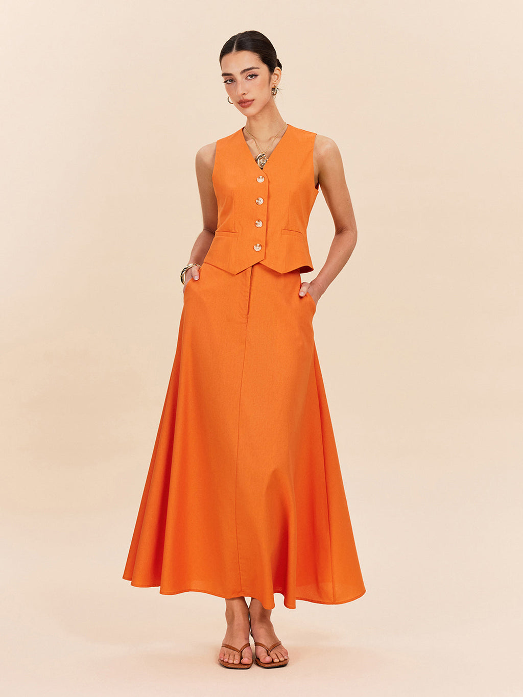 Ensemble jupe en coton et lin avec détails de poches