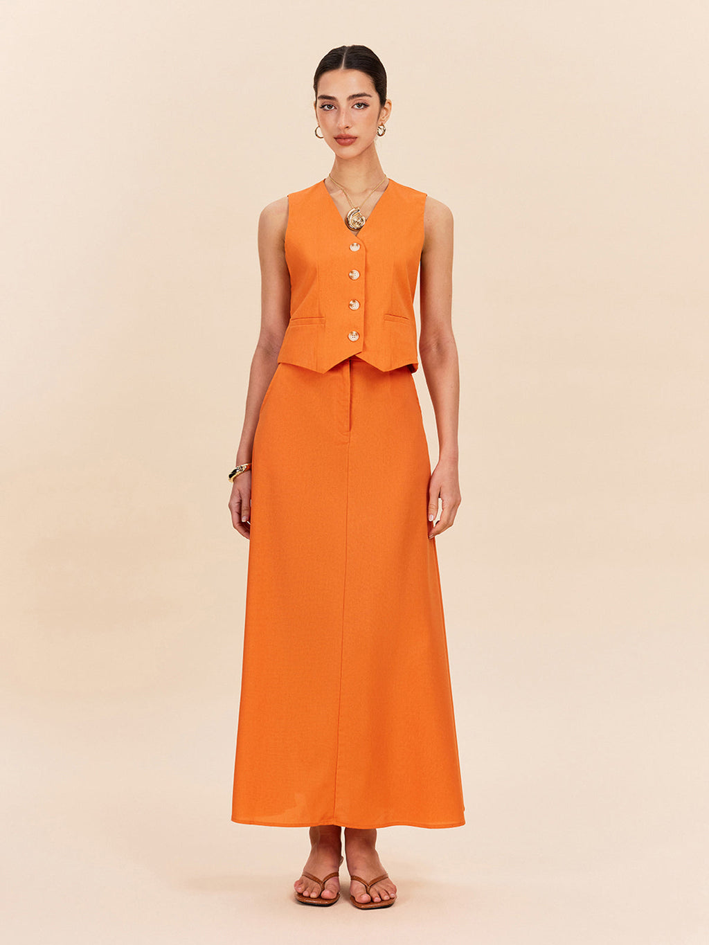 Ensemble jupe en coton et lin avec détails de poches