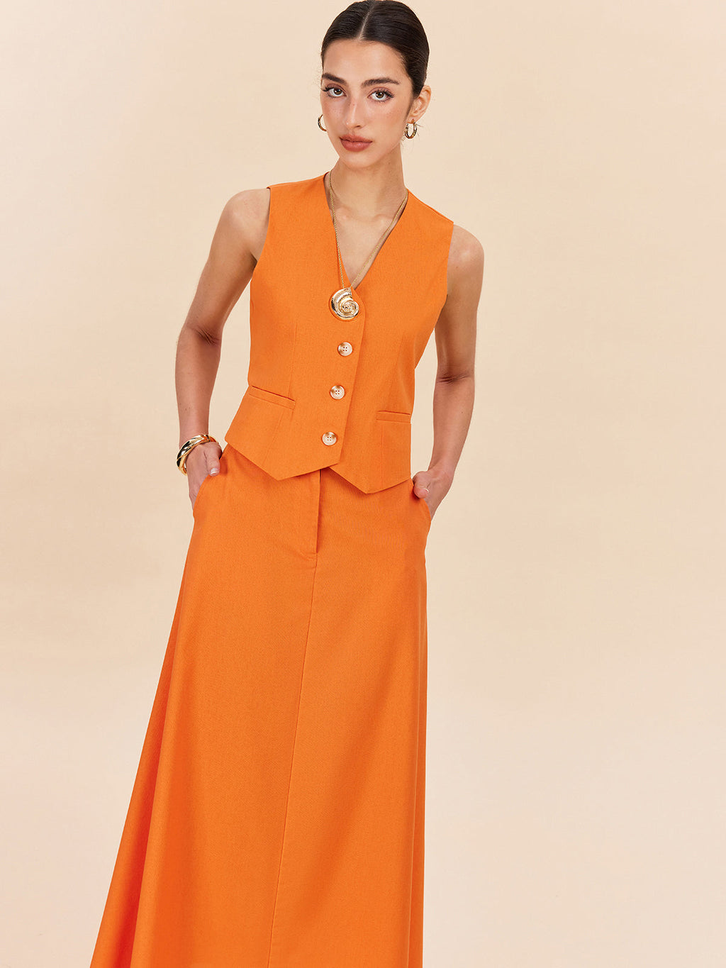 Ensemble jupe en coton et lin avec détails de poches