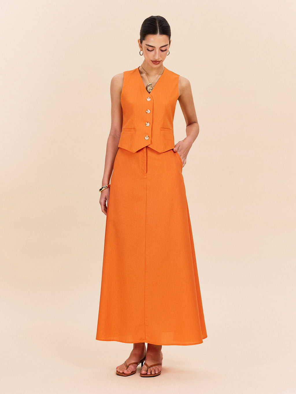 Ensemble jupe en coton et lin avec détails de poches