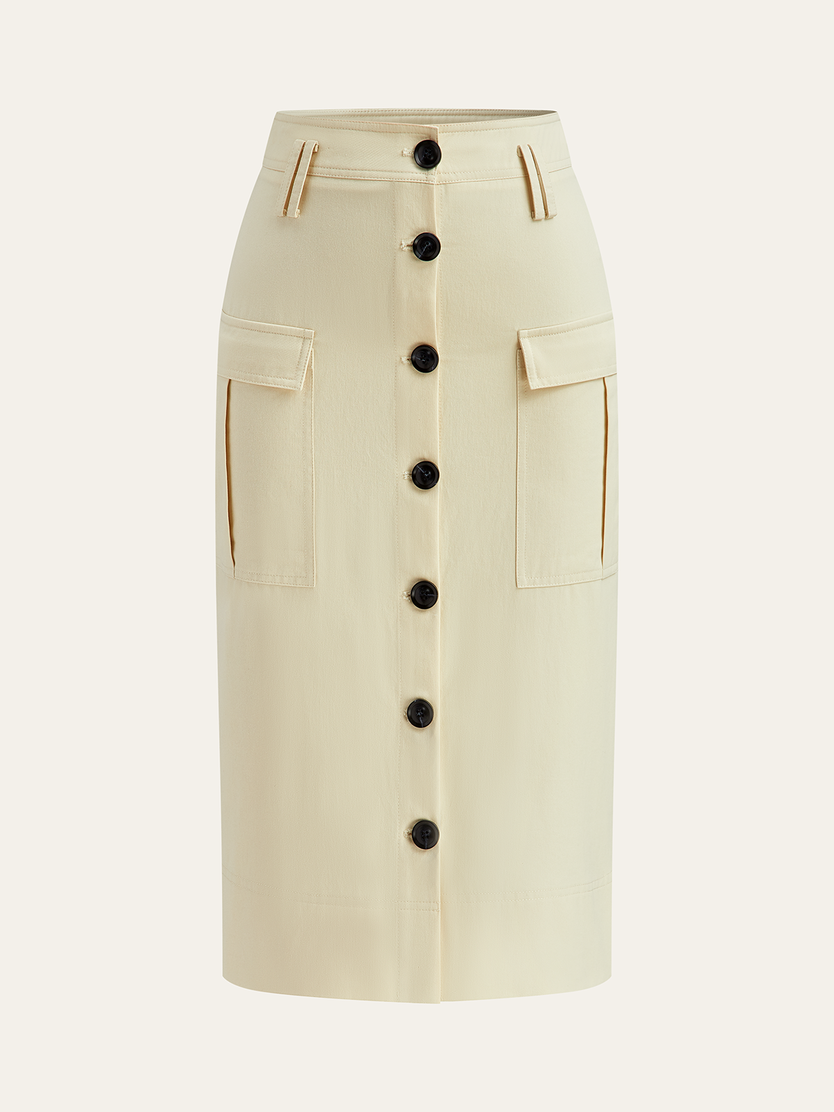 Midi-Rock mit Taschen und Knopfleiste 