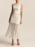 Semi-Sheer Pleated Midi Skirt