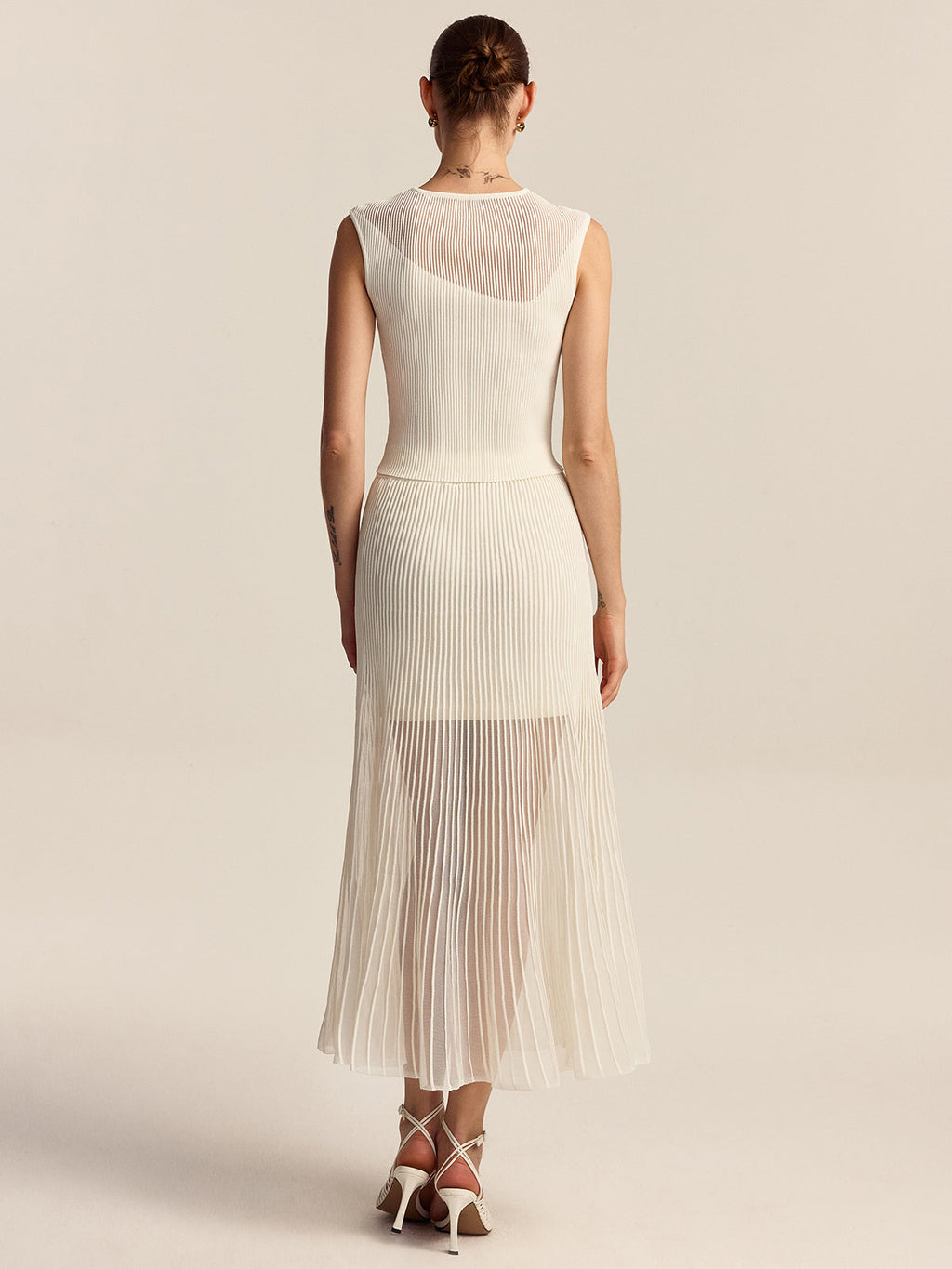 Semi-Sheer Pleated Midi Skirt
