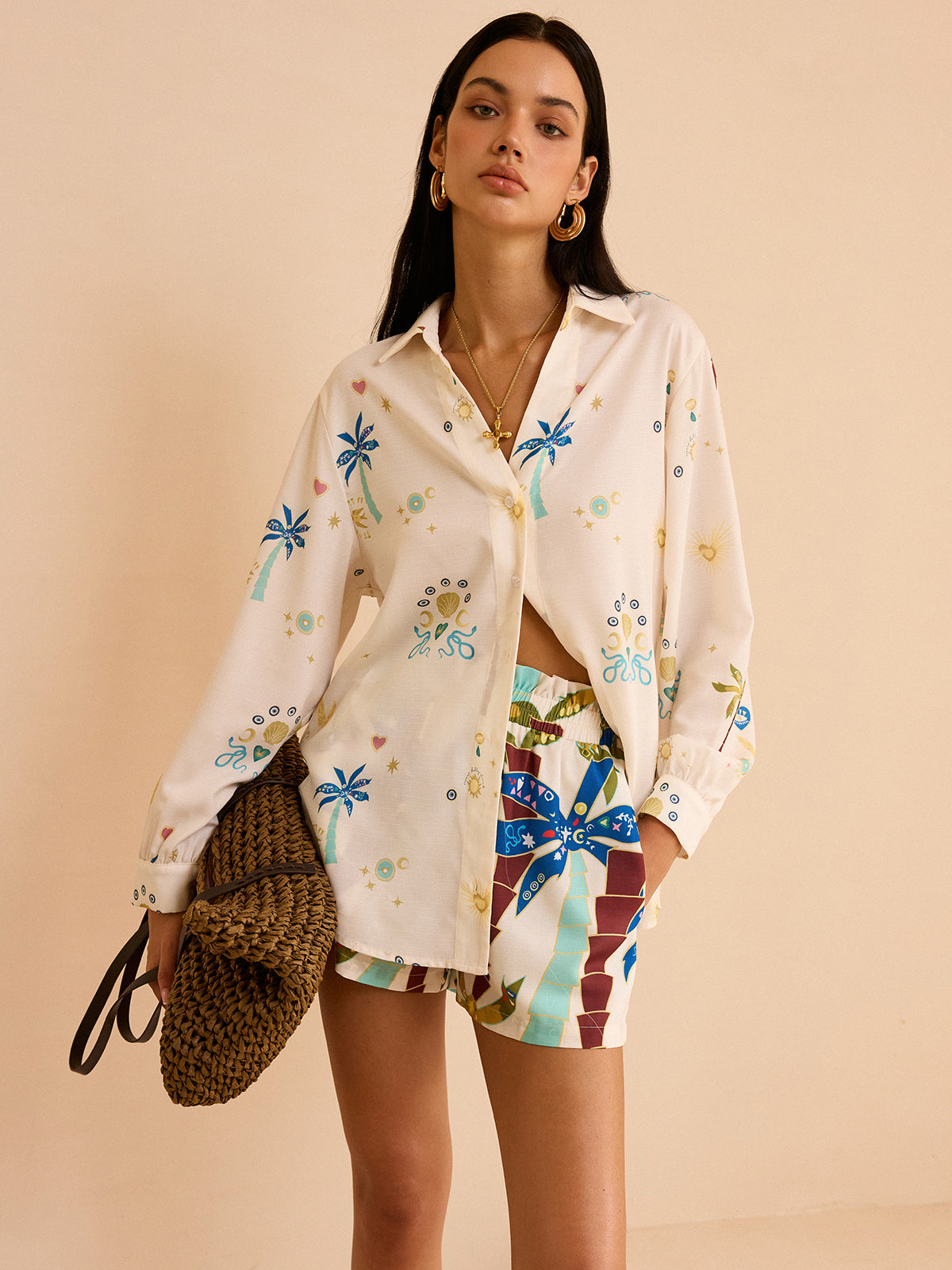 Shorts-Set mit Tropenmuster