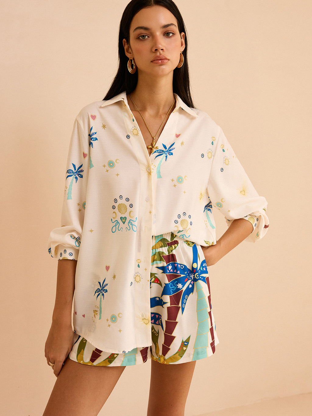 Tropical Print Shorts Set