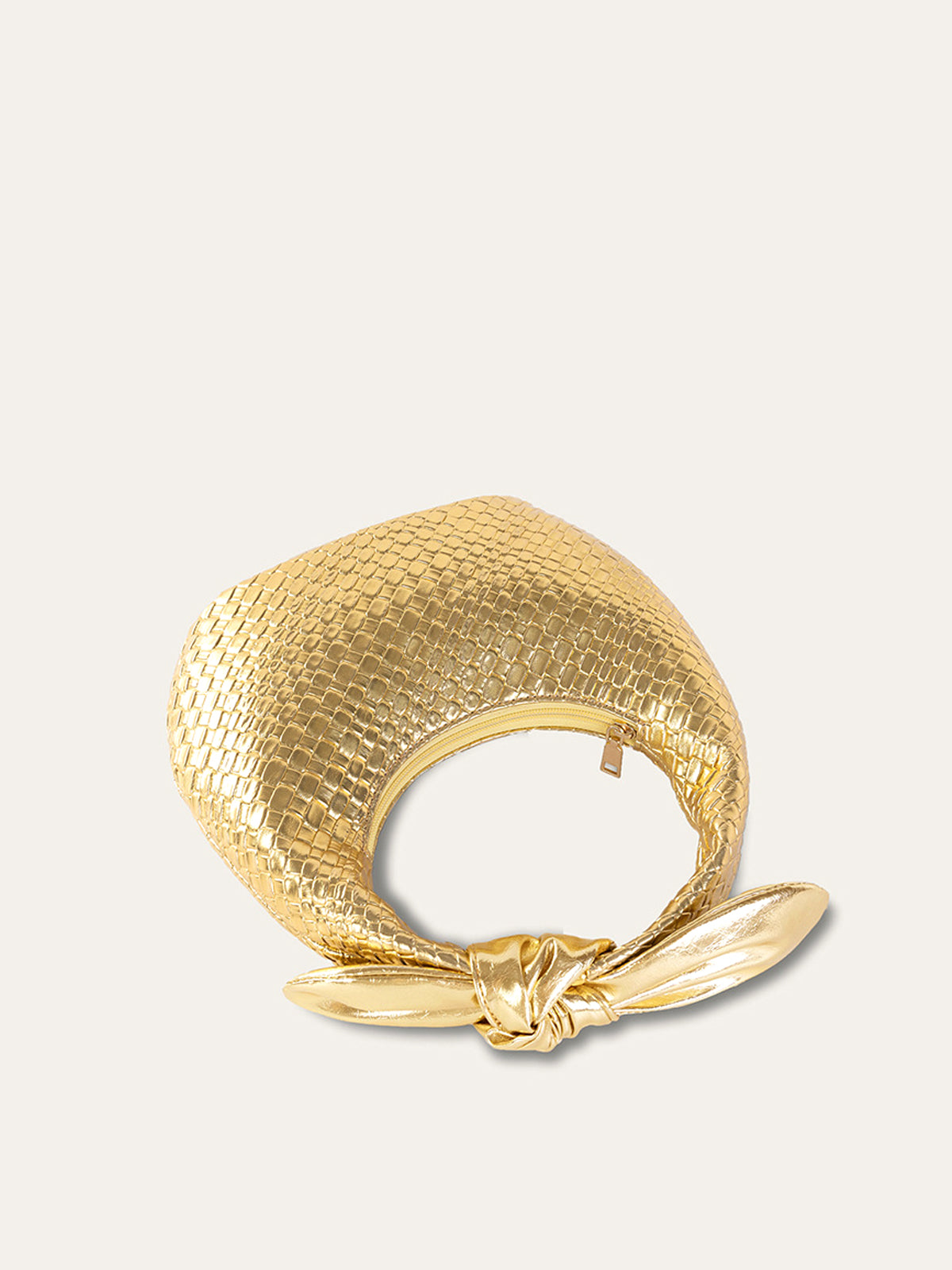 Golden Woven Knot Handle Bag