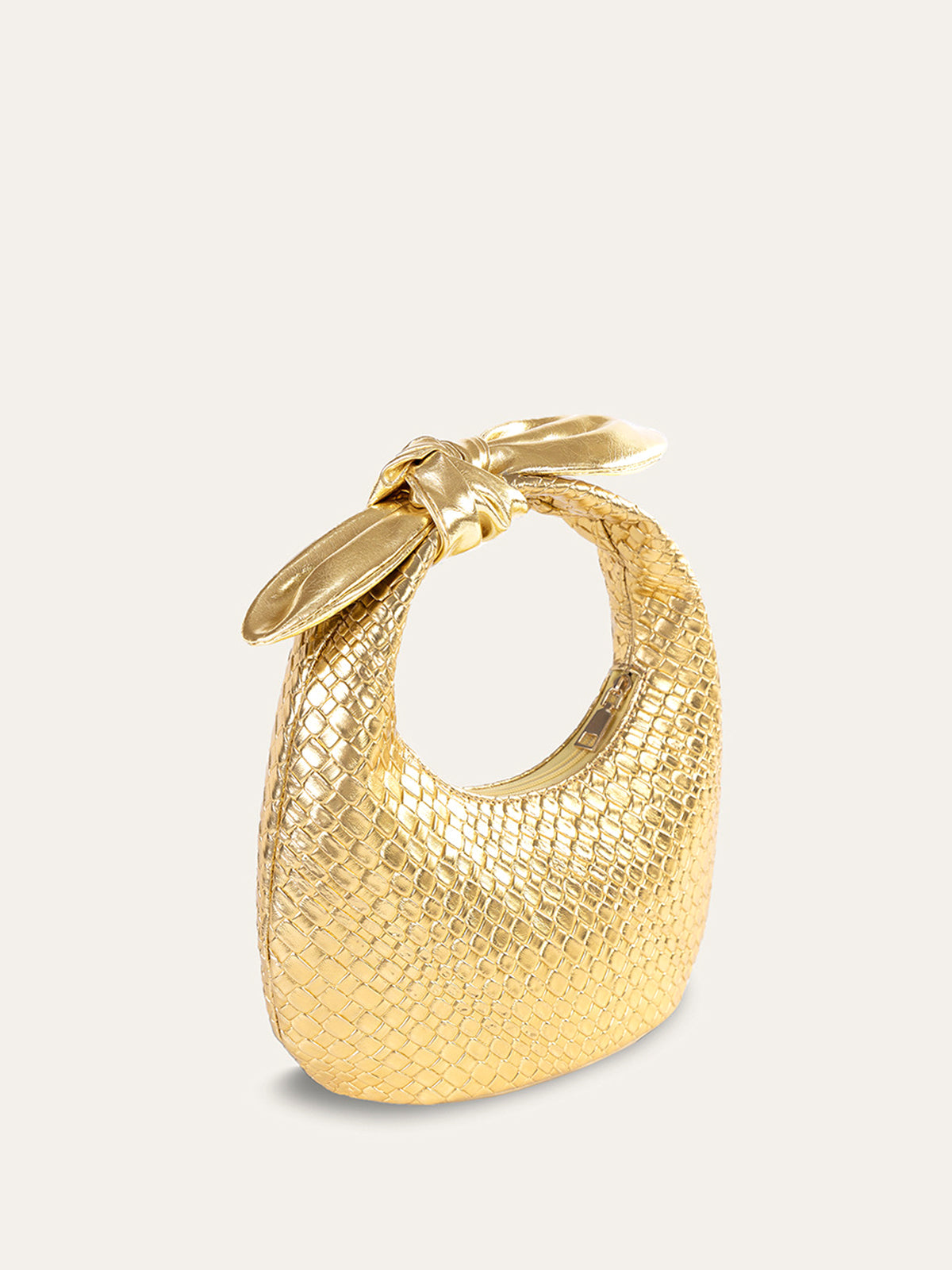 Golden Woven Knot Handle Bag