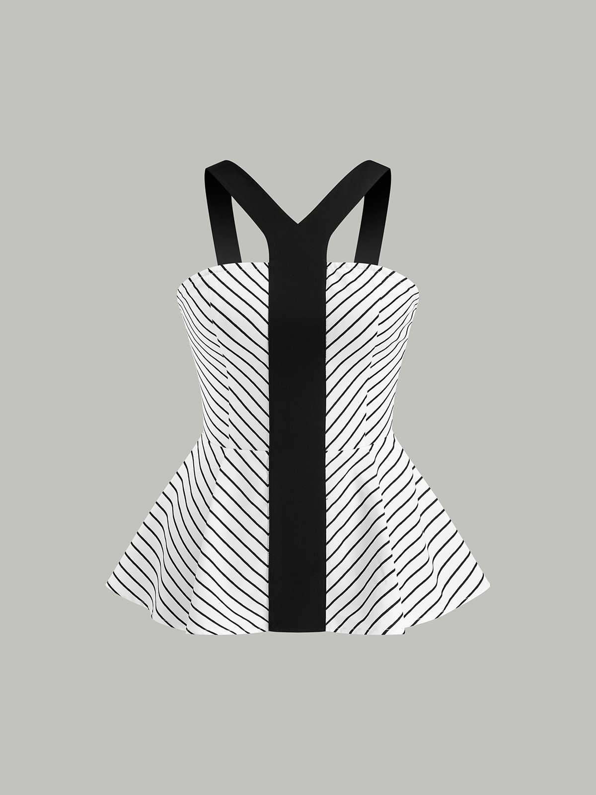 Striped Peplum Top with Contrast Straps