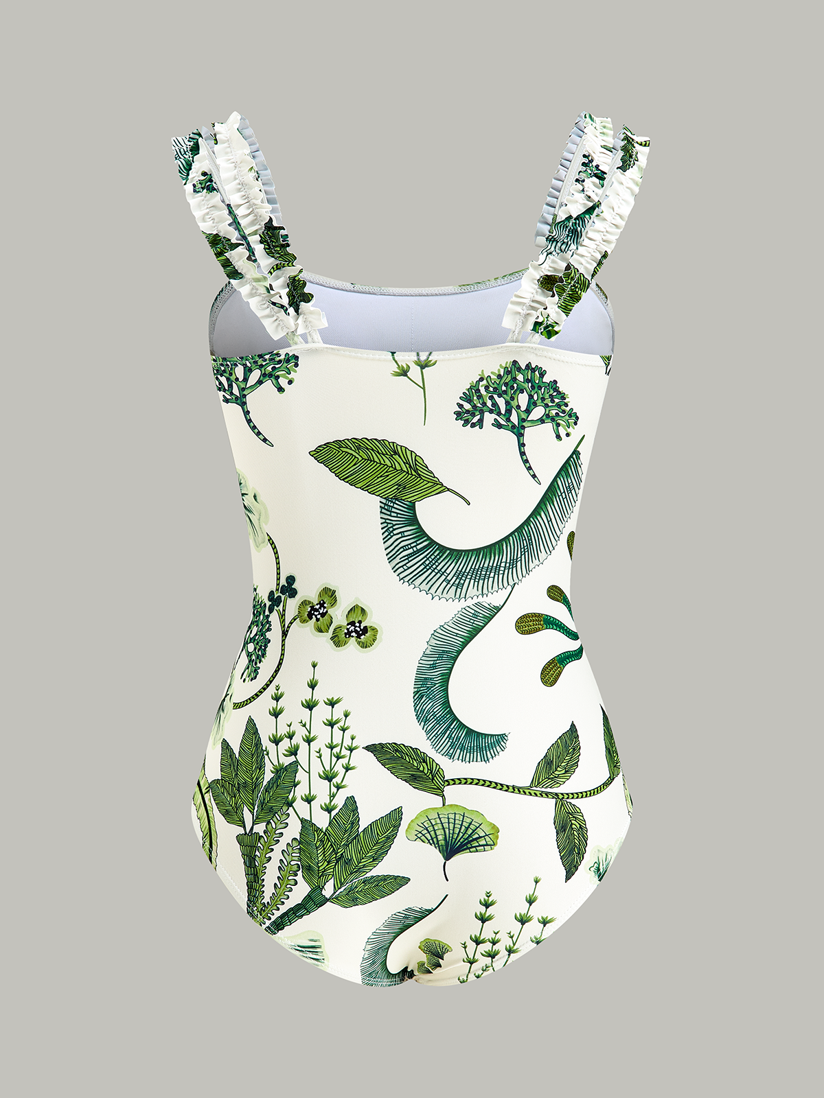 Badeanzug mit Blumenmuster und Rüschenträgern 