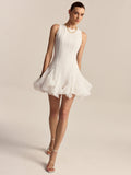 Halbtransparenz Mini-Kleid mit Rüschensaum