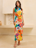Robe longue à imprimé floral avec lien au dos