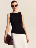 Asymmetric Hem Boat Neck Sleeveless Knit Top
