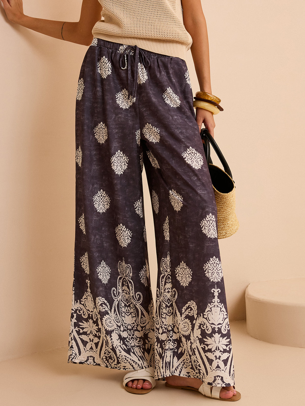 Pantalon large imprimé