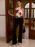 Floral Print Sleeveless Blouse with Knot Detail
