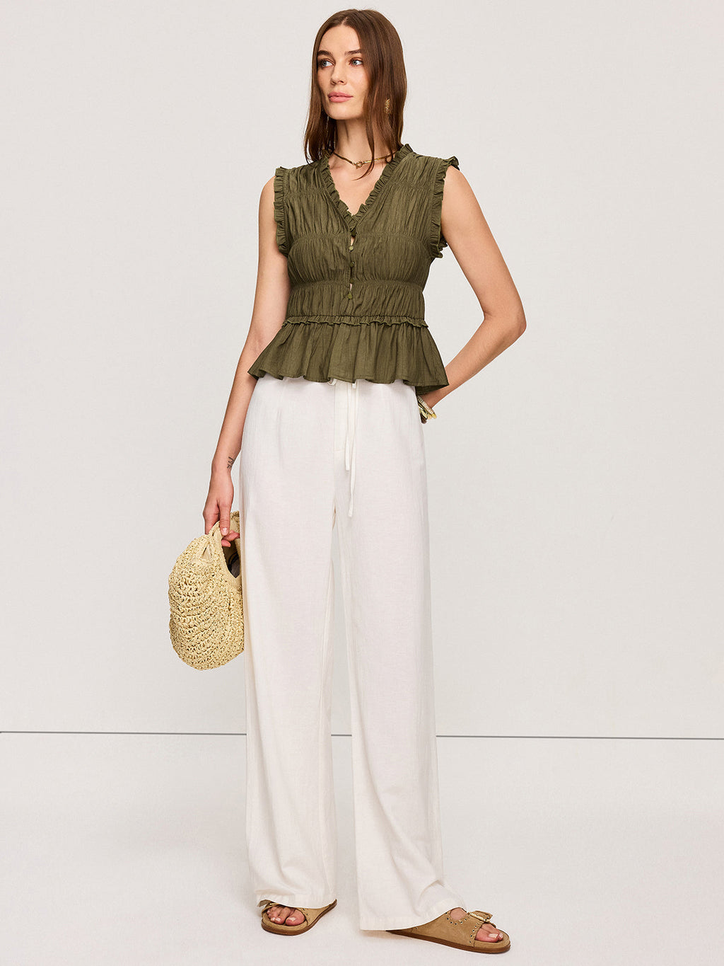 Ruffled V-Neck Peplum Top