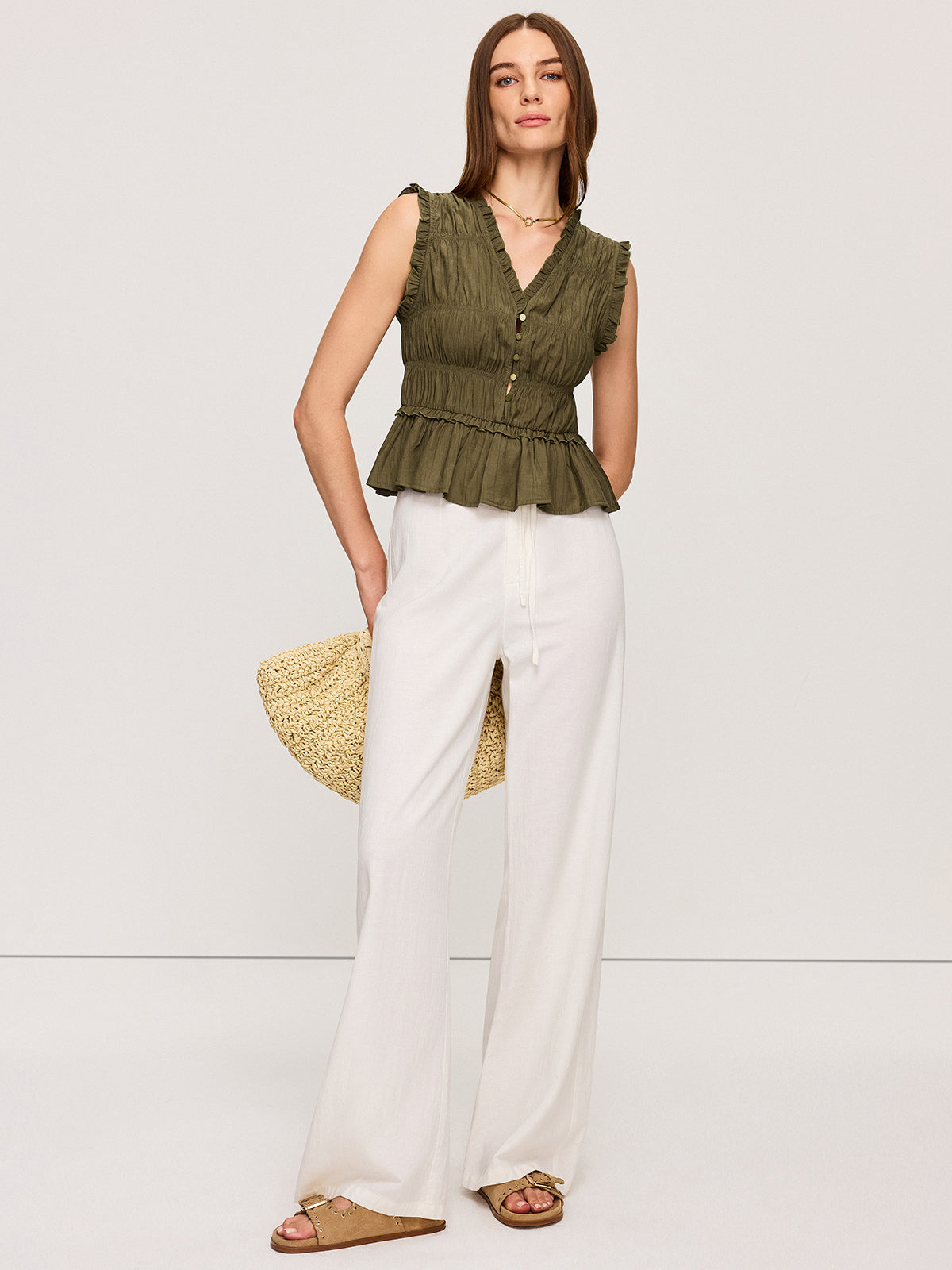 Ruffled V-Neck Peplum Top