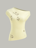 Off-Shoulder Knit Top with Crystal Embellishments