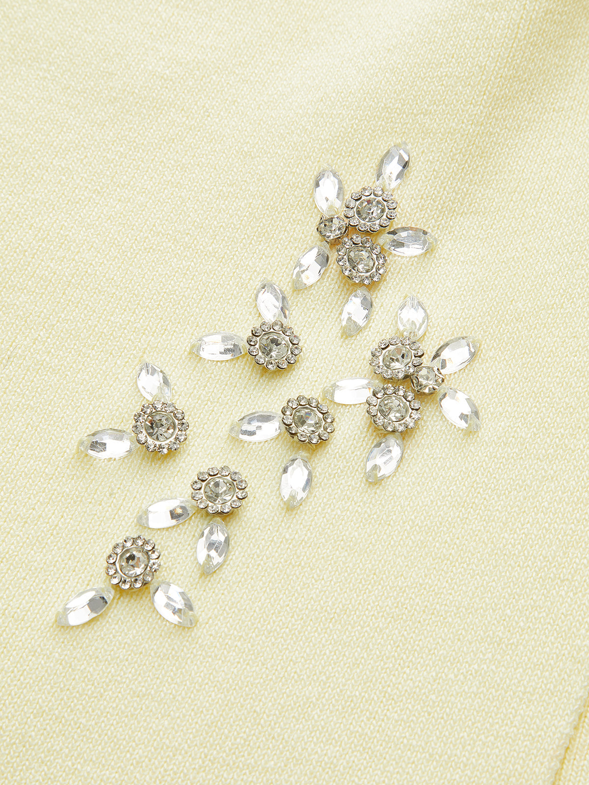 Off-Shoulder Knit Top with Crystal Embellishments