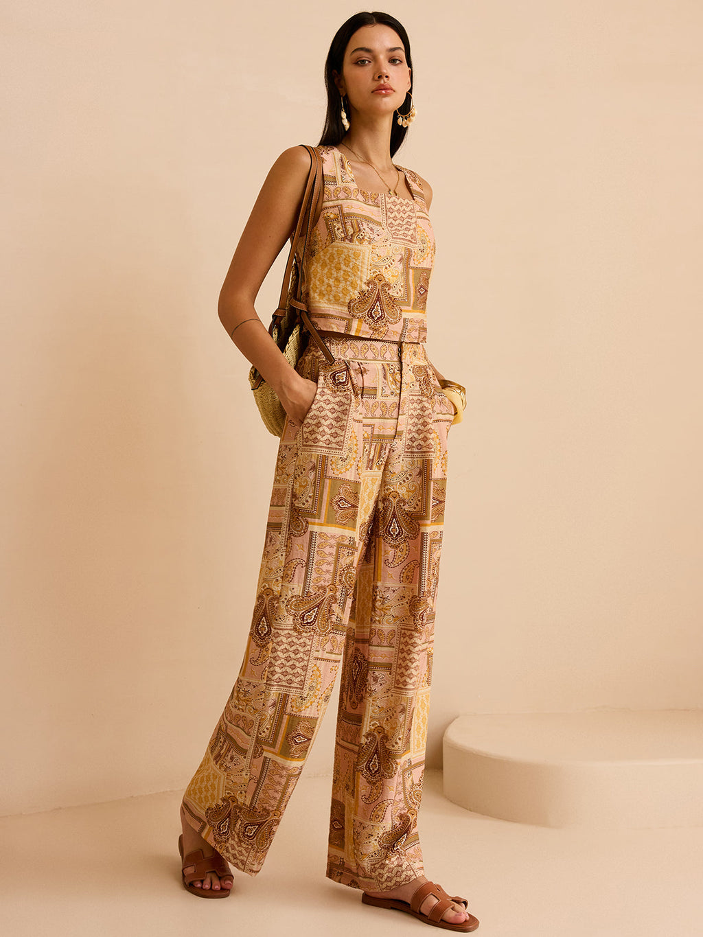 Ensemble pantalon imprimé ethnique