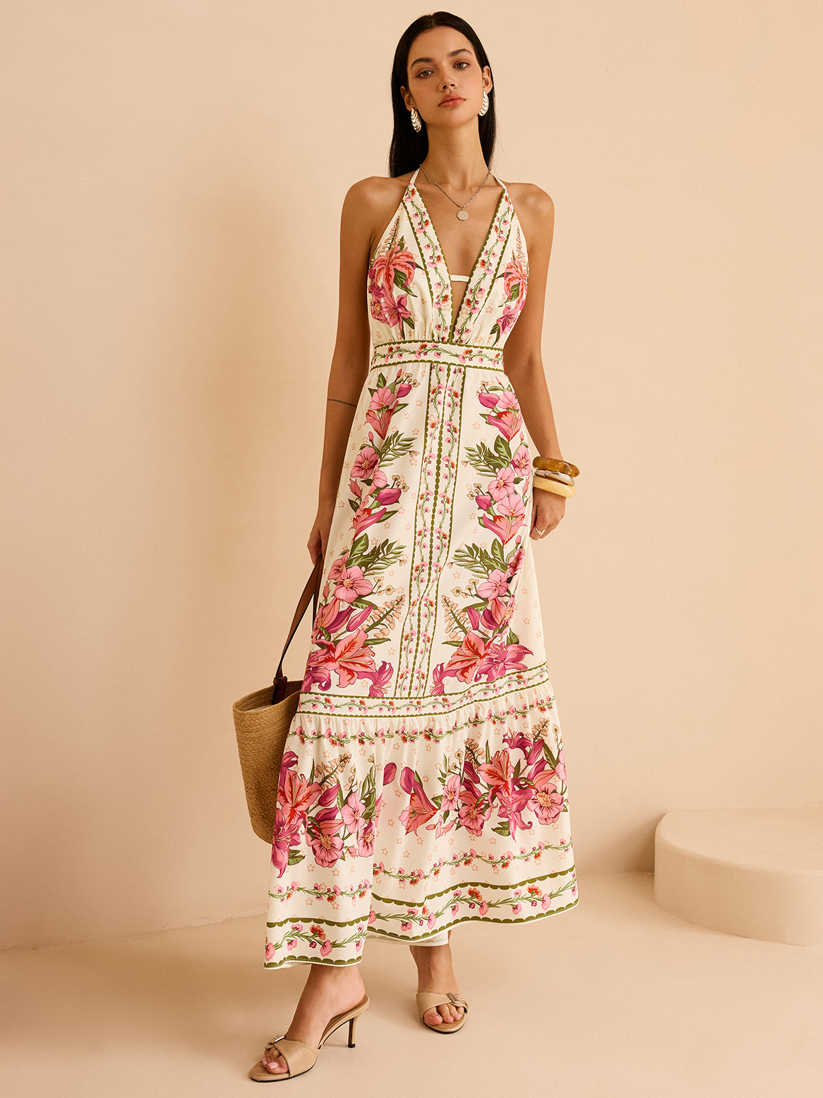 Robe longue dos nu à imprimé floral 