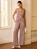 Pantalon large taille mi-haute à rayures
