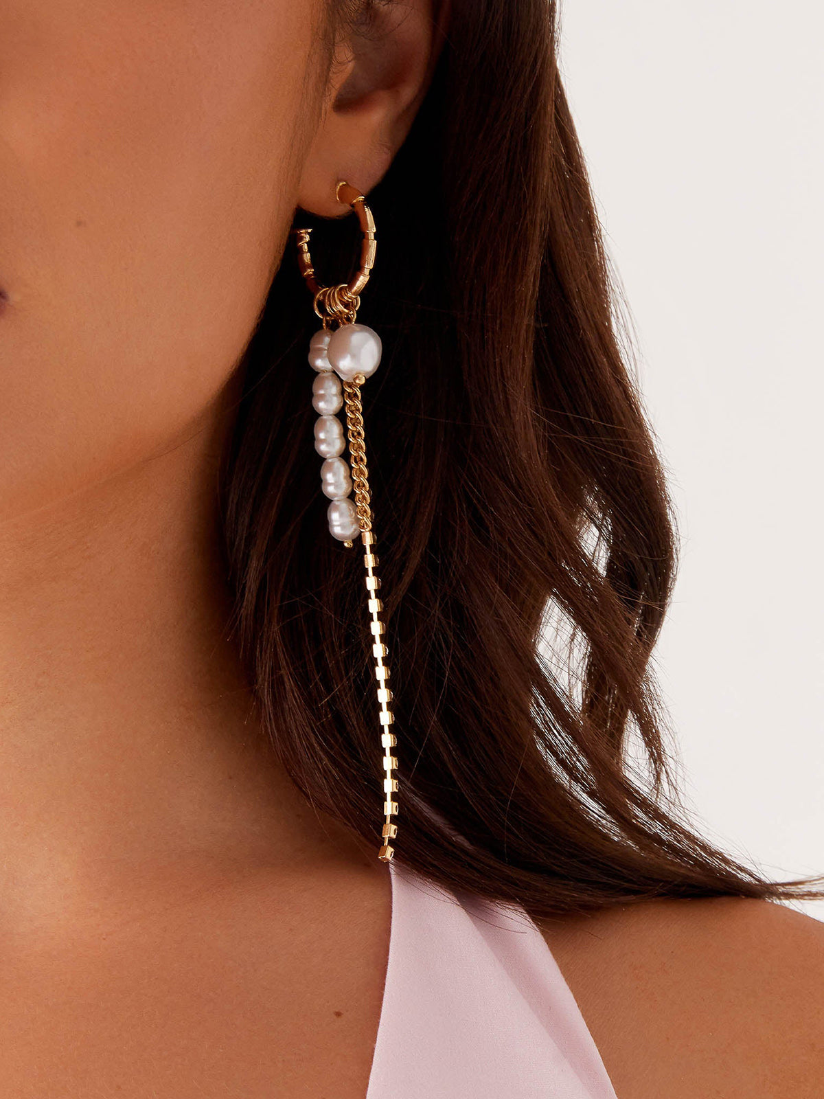 Boucles d'oreilles pendantes Perle et Chaîne