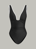 Deep V-Neck Ruched One-Piece Swimsuit