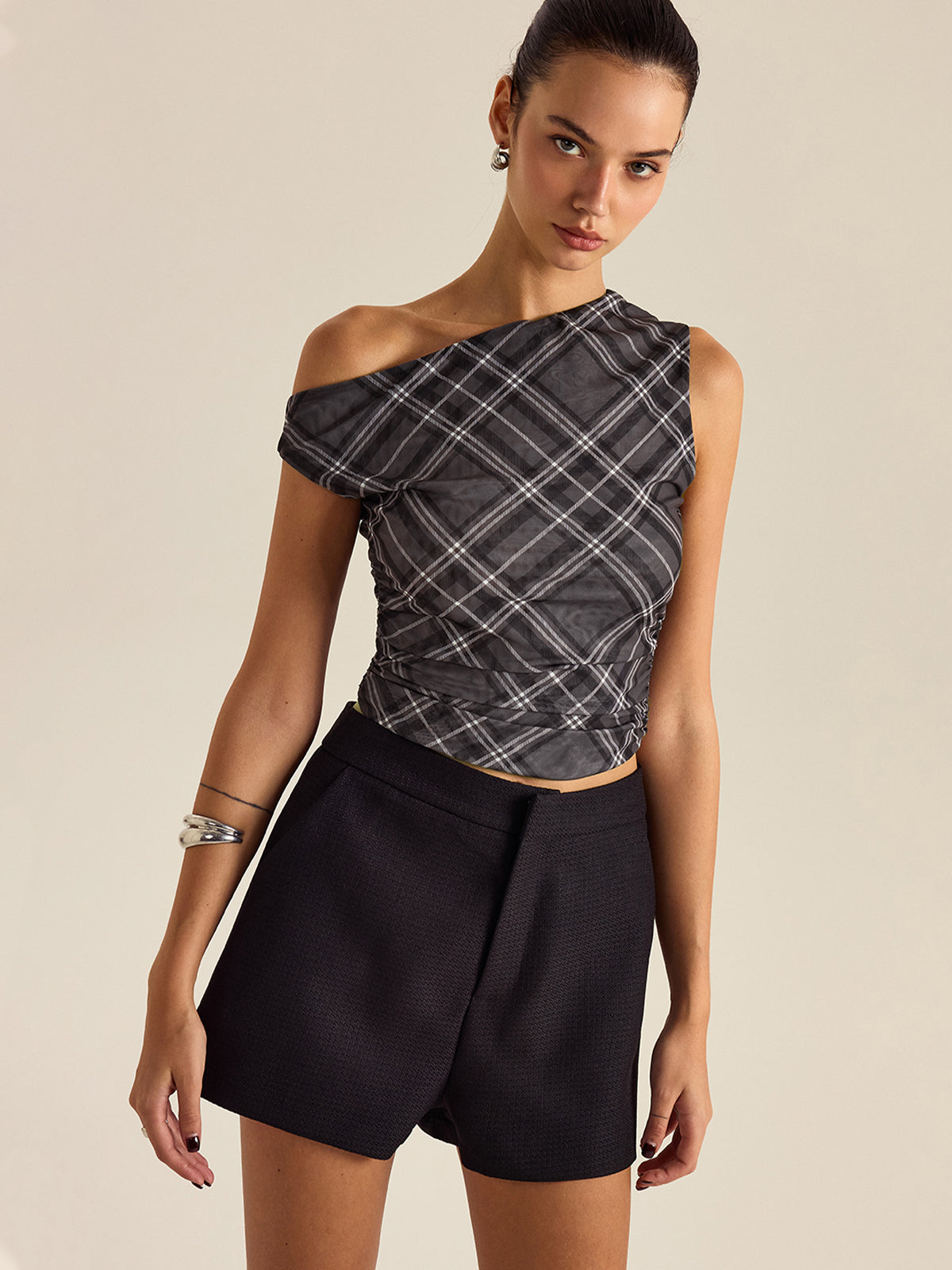 Asymmetrical Plaid Top
