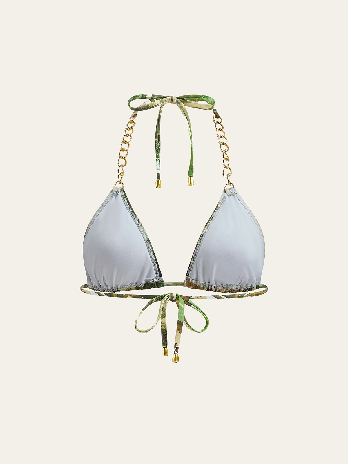 Bedrucktes Triangel-Bikini-Oberteil mit Kettenriemen