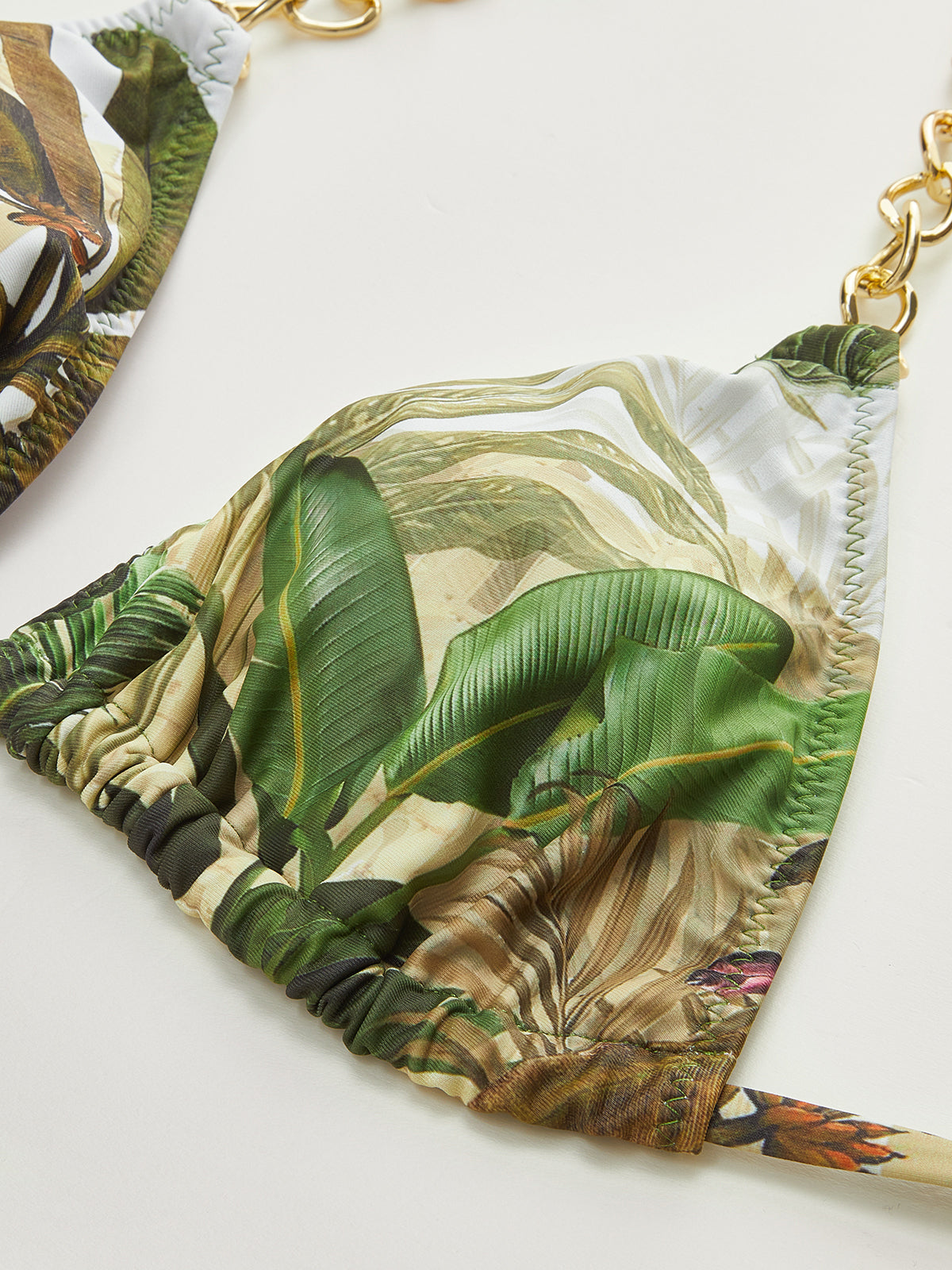 Haut de maillot de bain triangle à bretelles chaînes imprimé