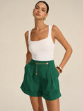 Plissierte Shorts mit Manschette und Goldketten-Detail