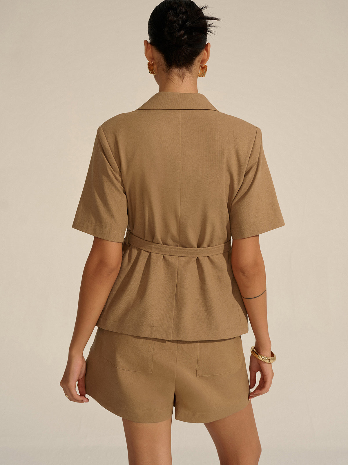 Short-Sleeved Belted Blazer